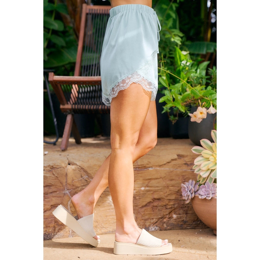 Sage Lace-Trim Drawstring Shorts