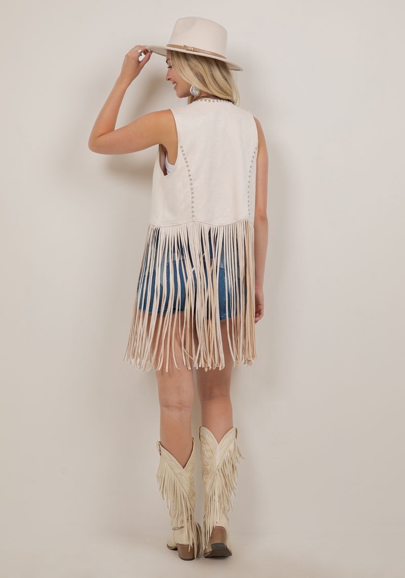 Studded Long Fringe Suede Vest