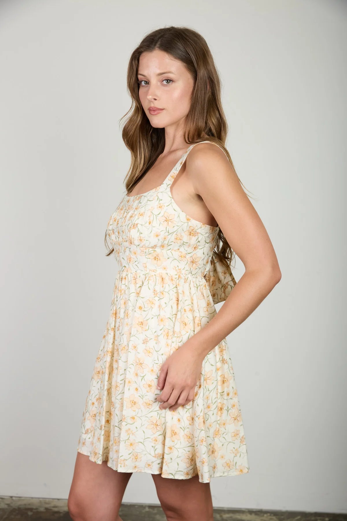 Golden Meadow Bow-Back Mini Dress