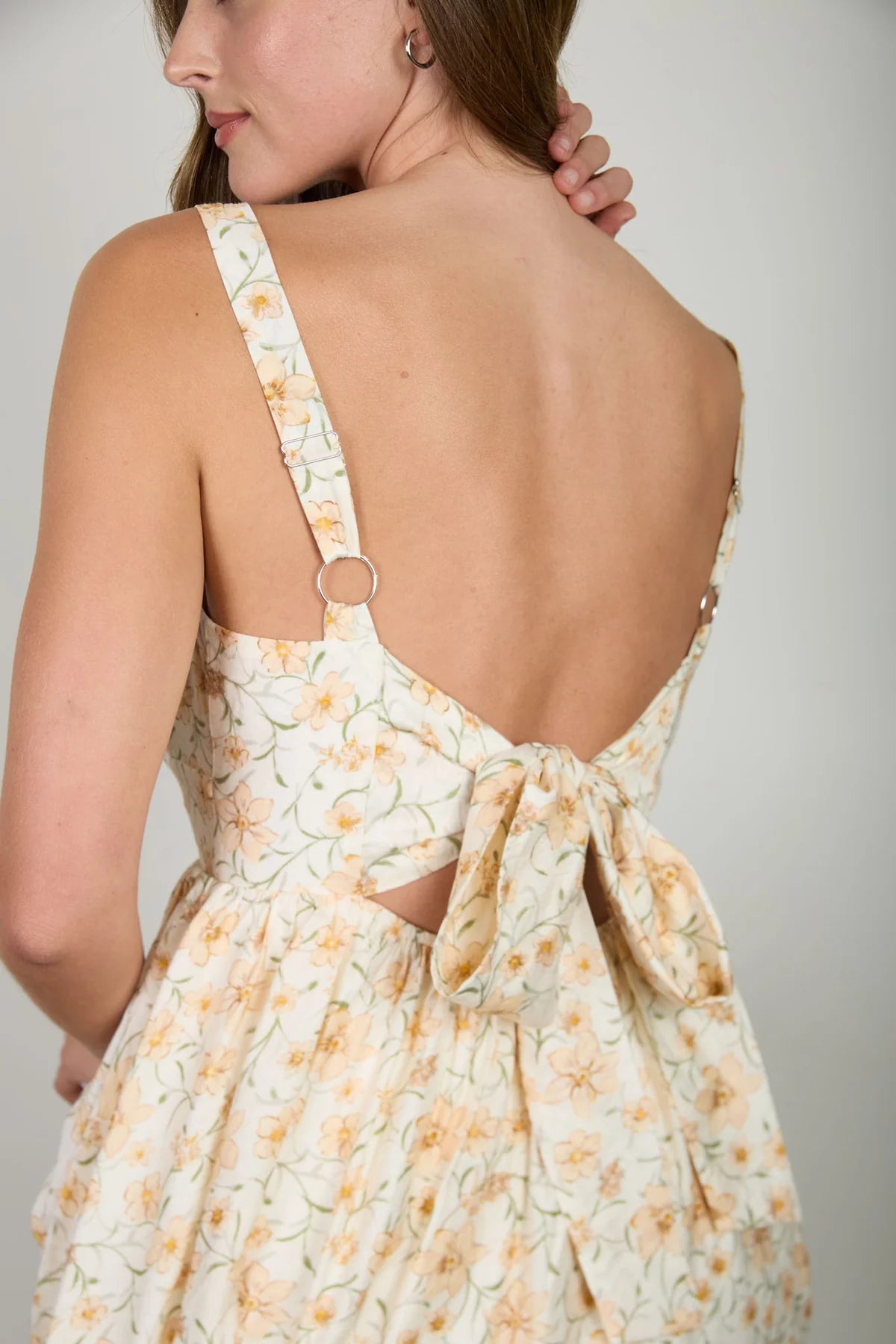 Golden Meadow Bow-Back Mini Dress