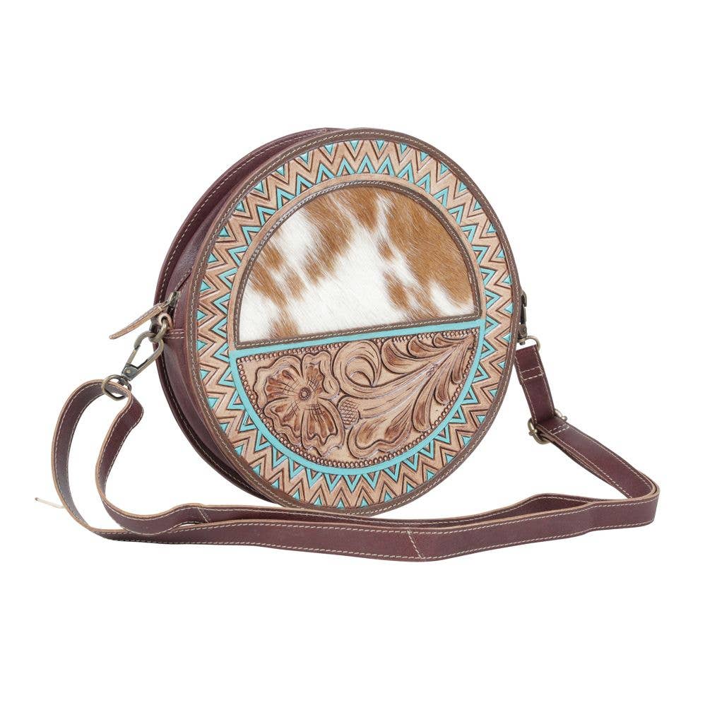 Turquoise Trails Tooled Round Crossbody Bag
