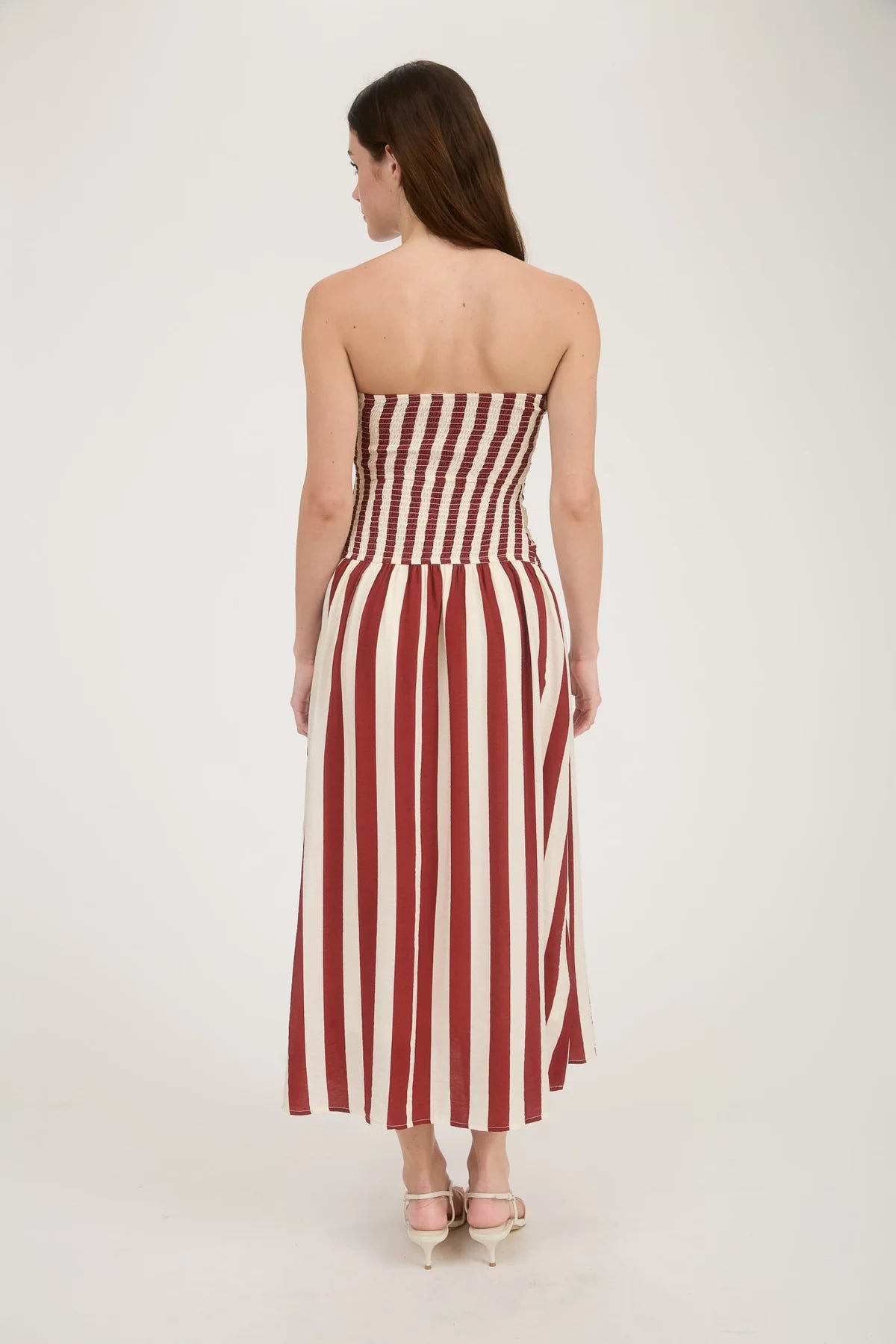 Stripe Strapless Midi Dress