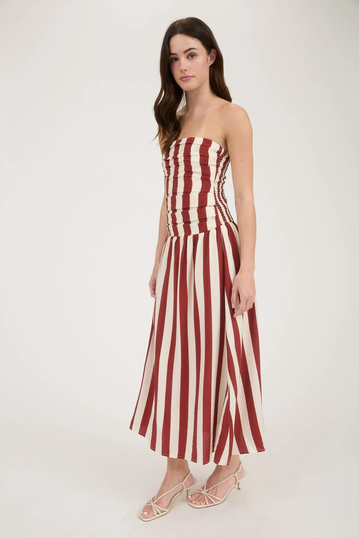 Stripe Strapless Midi Dress